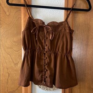 Brown Eyelet Women's Top